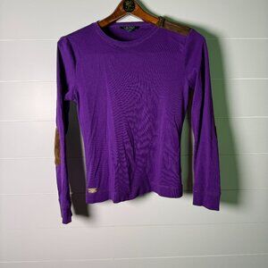 Lauren Ralph Lauren Women's Long Sleeve Shirt Faux Suede Elbow Patches -M-Purple
